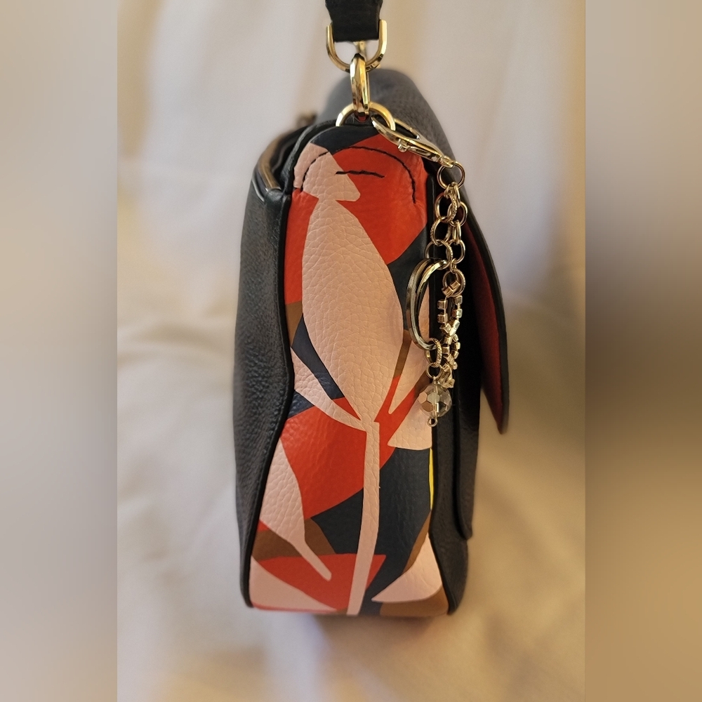Kate Spade Navy Blue Pebbled Leather Purse Tropical Toss - Picture 4 of 9